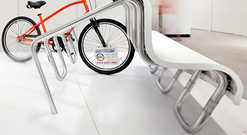 Corian bench/bicycle rack made at NextFab