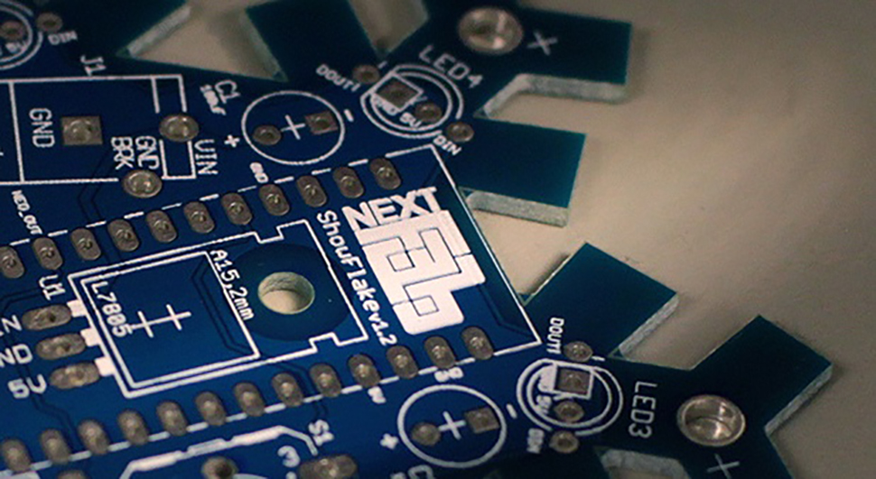 NextFab Showflake Arduino light circuits close up