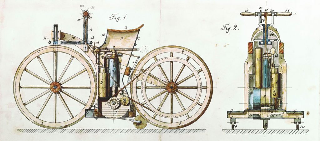 Daimler Reitwagen Patent Drawing