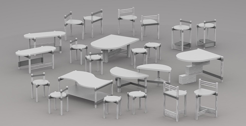 Rendering of furniture designed by Daniel Saldutti and Jeff Rubio for BOK Bar