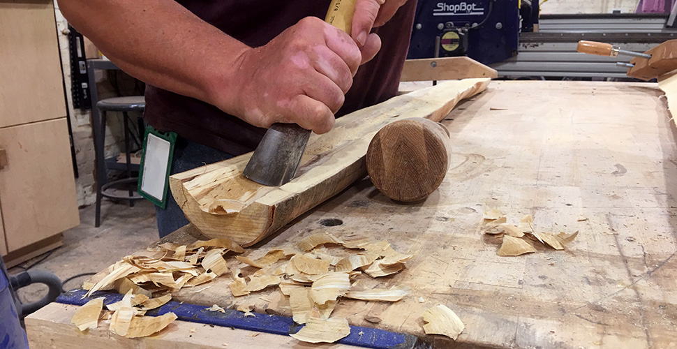 Scott working at NextFab's wood shop 