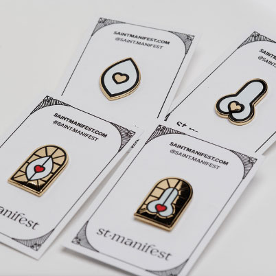 Saint Manifest - jewelry, pins, postcard