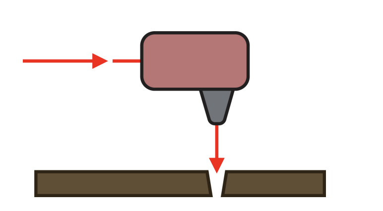 Illustration showing the shape of laser kerf in woodworking