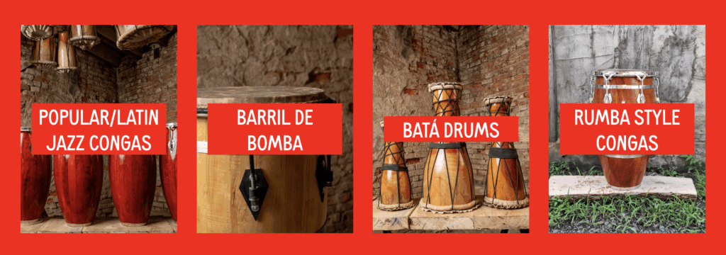 Selection of latin style drums at Acheré Percussion in Philly
