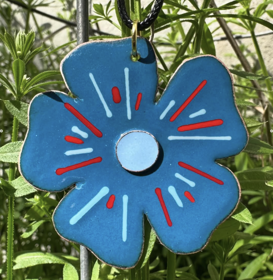 Blue flower enamel pendant