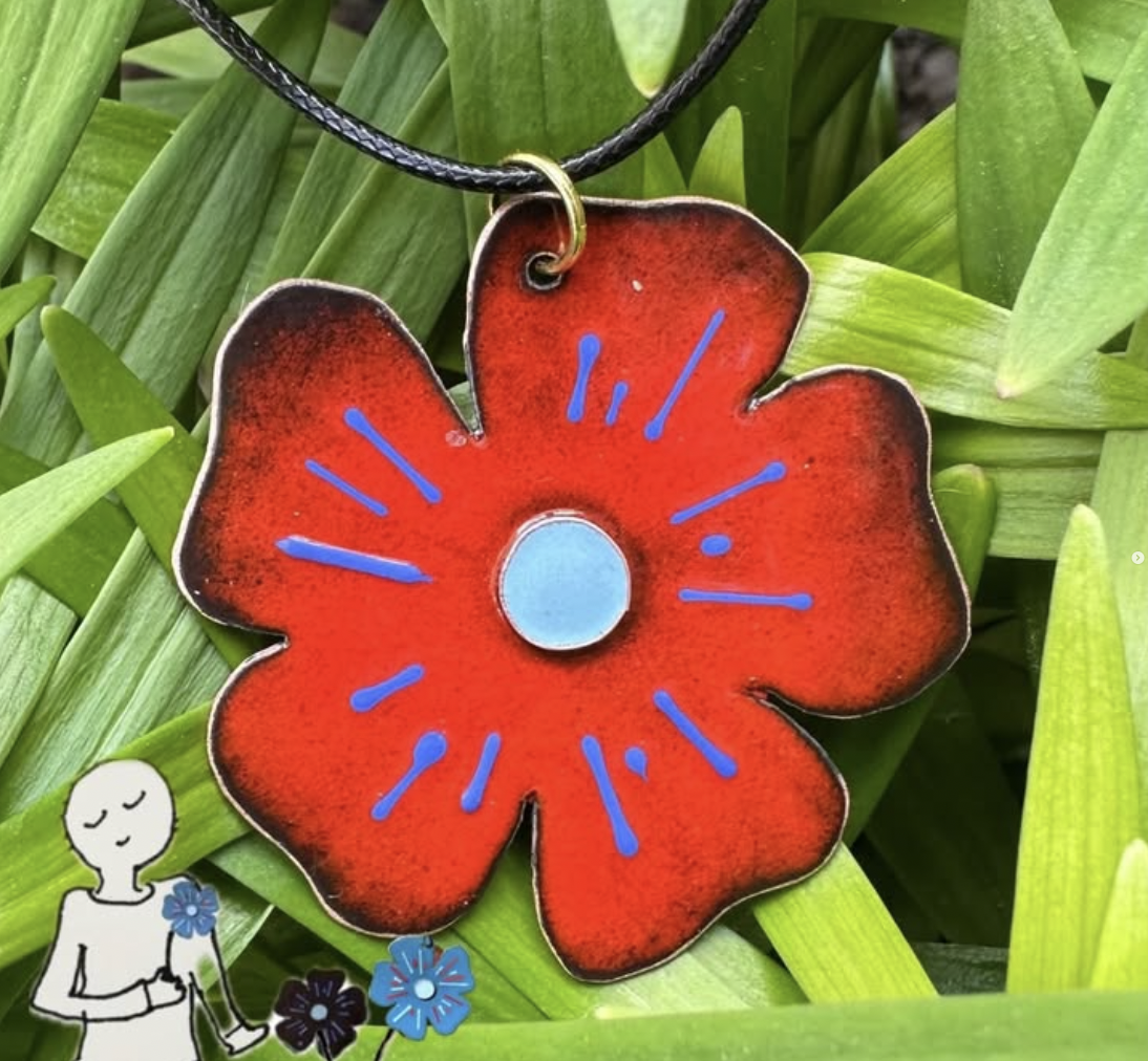 Red flower enamel necklace